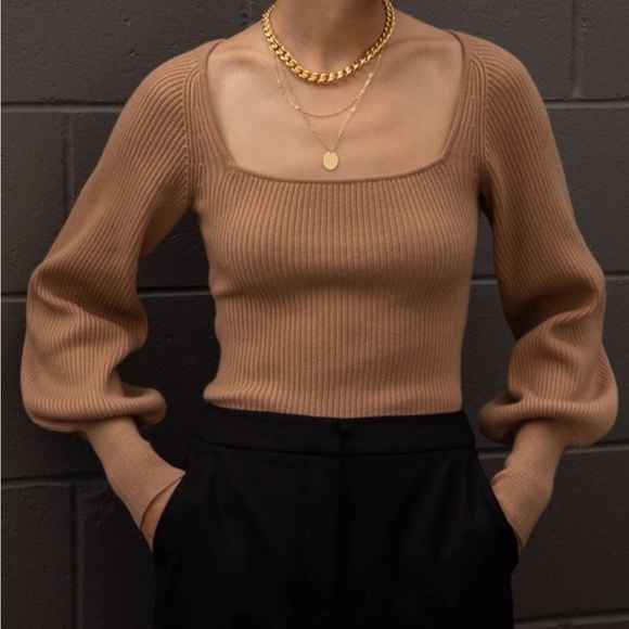 Camel Ribbed Long Sleeve Sweater - Picture 3 of 5